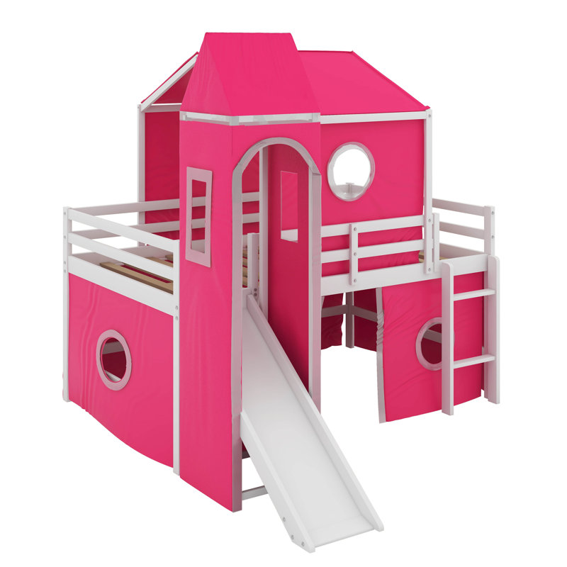 Lit mezzanine double avec tour, Rose