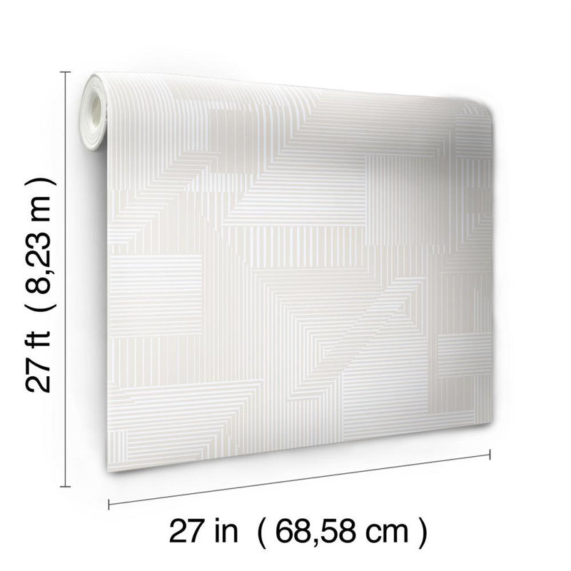 Rouleau de papier peint l 27 po x l 27 po tous alignés, Beige / Blanc