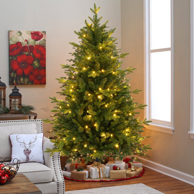 Lighted Spruce Christmas Tree, Artificial Christmas Tree, 950 Tips, Metal Stand And Hinged Branches for Home Office Party