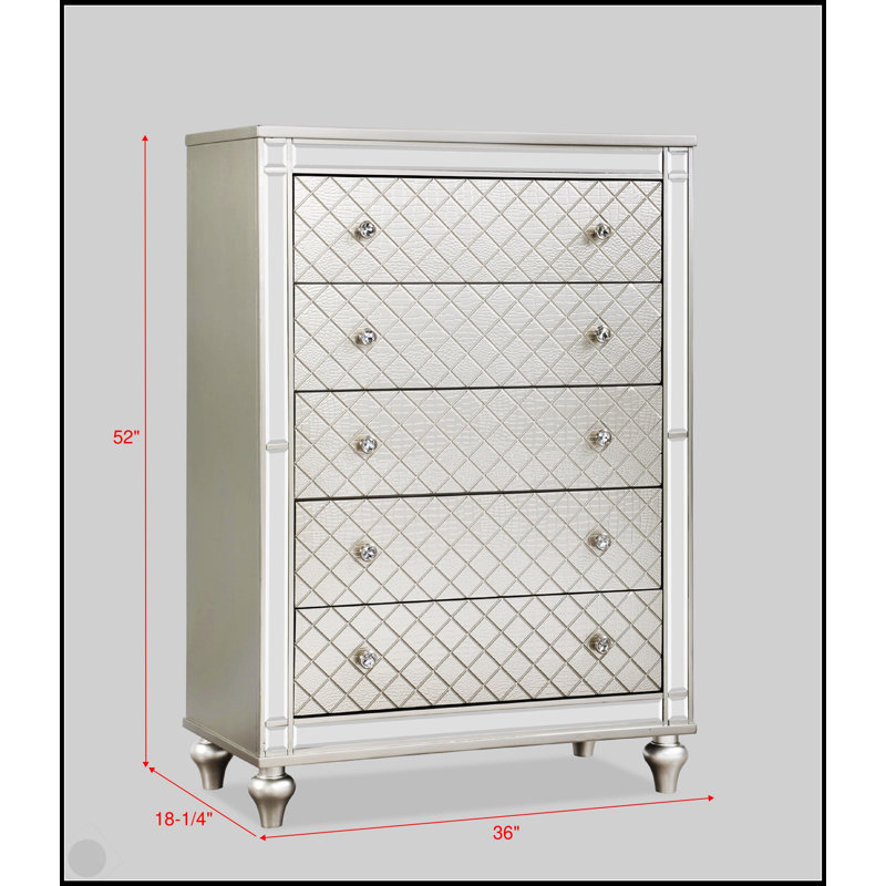 Commode de chambre à 5 tiroirs Glam