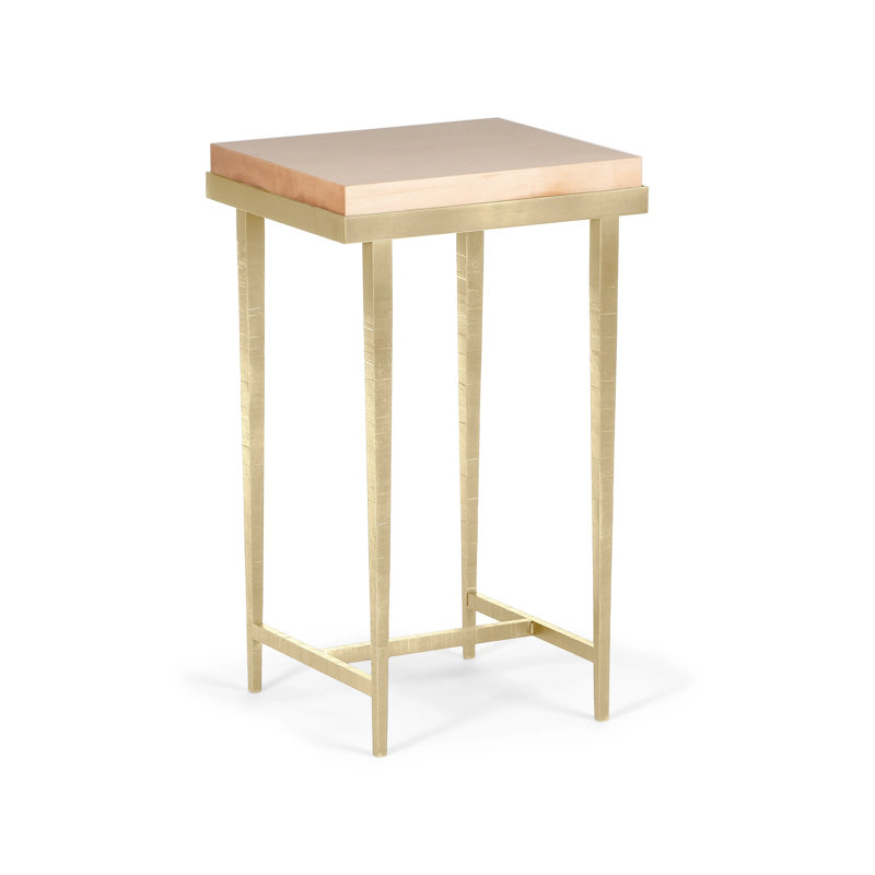 Wick Solid Wood Top Side Table, Modern Brass, Natural Maple