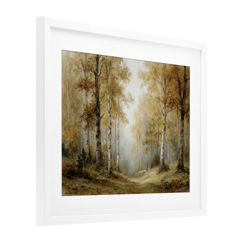 Birch Forest Pathway, reproduction encadrée sous verre, design par LSR Design Studio, H 13 po x l 16 po, Cadre blanc côtier