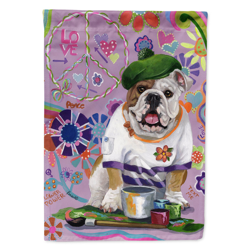 Drapeau de jardin en polyester à 2 côtés Graziello Bichon Frise Do It Better 1 x 0,11 pi, Bouledogue anglais Flower Power