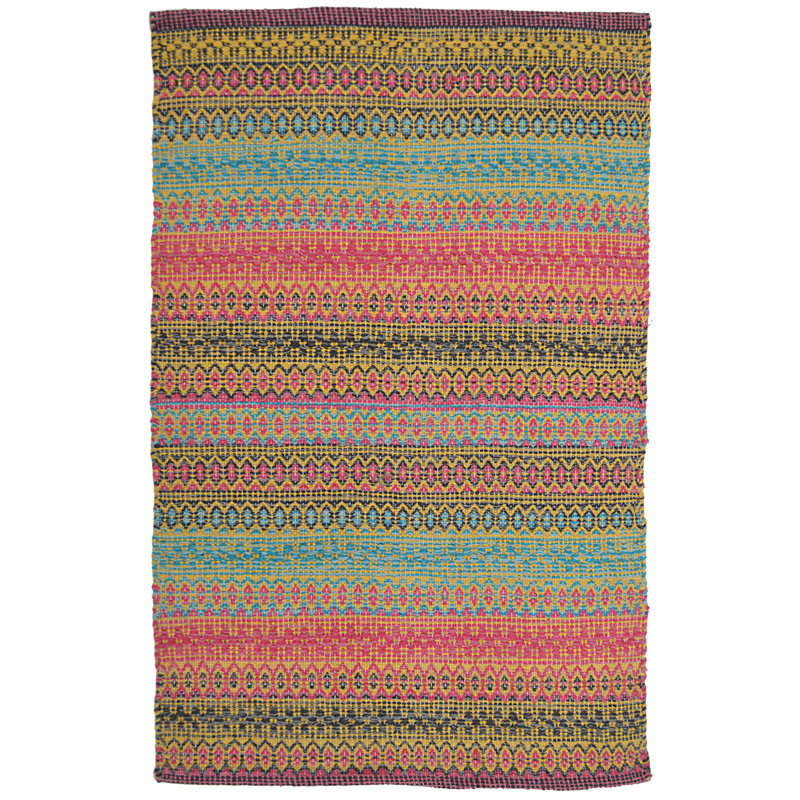 Saffron Geometric Cotton Hand Woven Area Rug, Rectangle 120 x 170cm