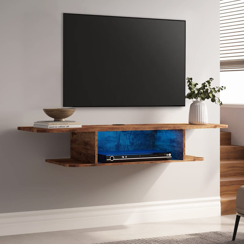Meuble télé flottant pour téléviseur de 55 po ou moins Arreanna, Brun / bleu