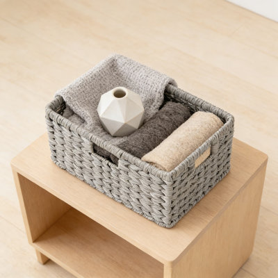 Wicker Storage Baskets With Handles, Waterproof Woven Organizer Bins For Shelves, Durable Plastic Rattan Design For Pantry, Bathroom, And Home Decor