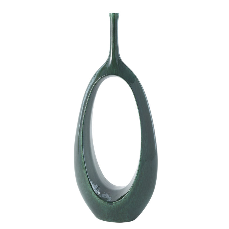 Vase à anneau ouvert ouvert - Céleste, Émeraude, H 22 po x l 8,75 po x P 4,5 po
