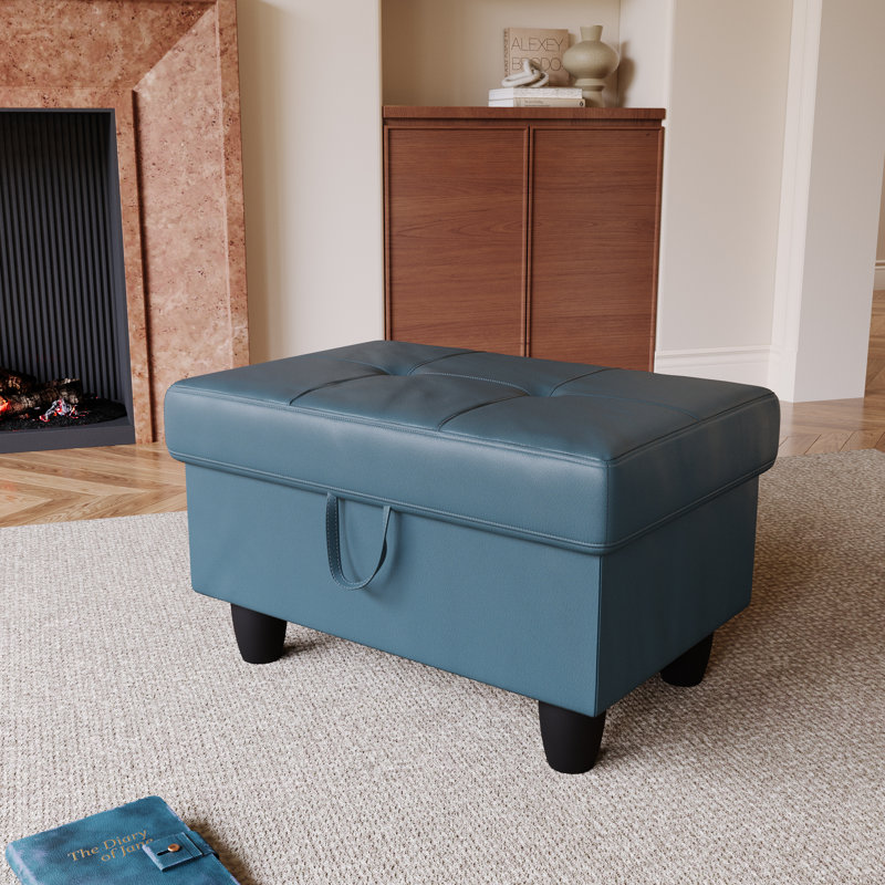Banc de rangement pour l'entrée 28,5 po Keevha, Similicuir bleu marine