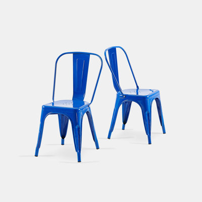 Set Of 2 High Gloss Industrial Metal Dining Chairs 18 Inch Seat Height Stackable Indoor Outdoor, Lightweight Easy-Clean Surface, Easy Assembly, Durable Modern Design, For Kitchen Cafe Bar
