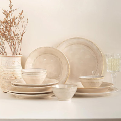 12 piece ceramic tableware set with active glaze color, modern design, suitable for kitchen, microwave, dishwasher and oven use, scratch resistant, apricot color 4