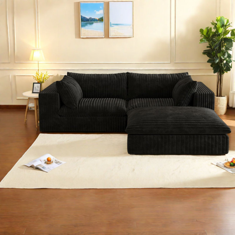 Canapé modulaire Boneless Versatile Cloud, tissu velours côtelé pour espaces de vie, noir