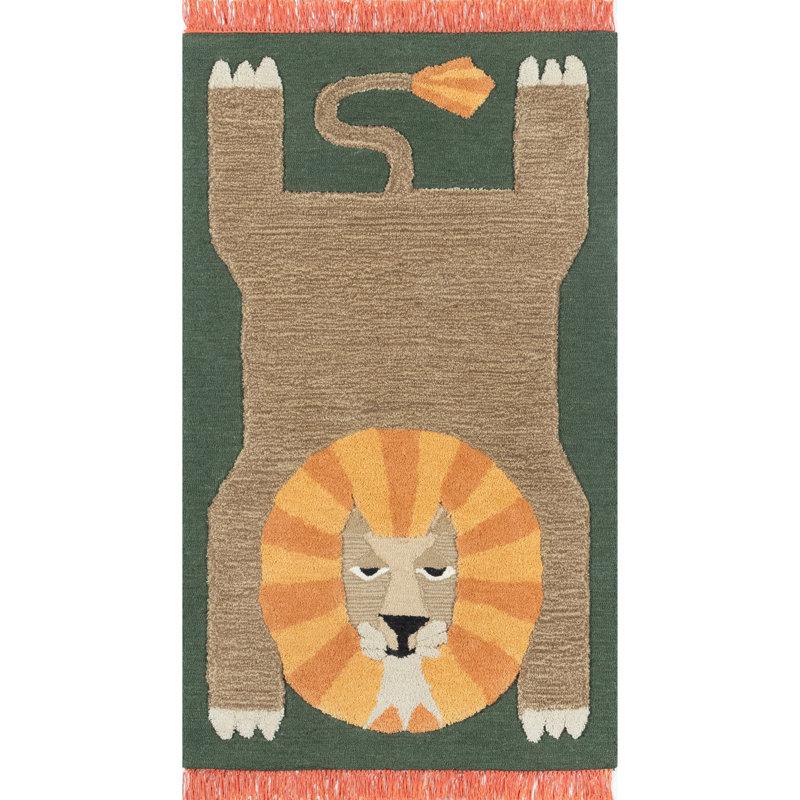 Tapis vert en laine touffeté à la main Castille, Rectangle 3 pi x 5 pi