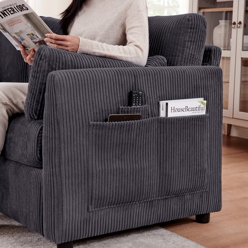 Fauteuil d'appoint en velours côtelé 37,7 po Ali avec 2 coussins Ali, Gris