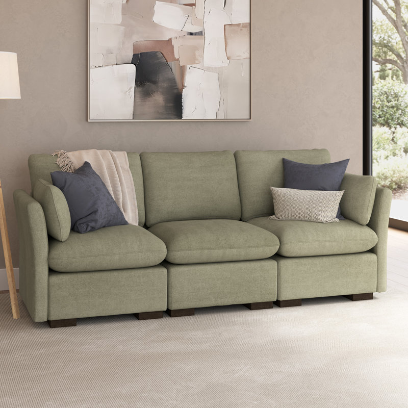 Stedman Modular 3-Seater Sofa, Living Room Furniture, Soft Green, 36.61" H x 97.65" W x 35.83" D