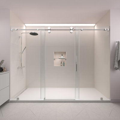 RadianceX 98 To 102 In. W X 76 In. H Single Sliding Frameless Shower Door In Chrome With 3/8" Clear Glass