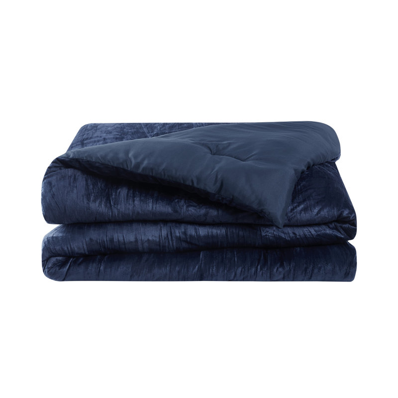 Ensemble d'édredon en velours froissé 3 pièces Zadie, Bleu chic, Édredon double / grand + 2 taies décoratives sta