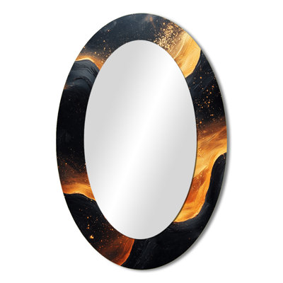 Black And Gold Ethereal Dream II - Large Oval Wall Mirror On Metal