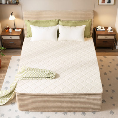 Lit plateforme double rembourré pleine grandeur avec matelas intégré, ensemble de compression dans une boîte - aucun assemblage requis