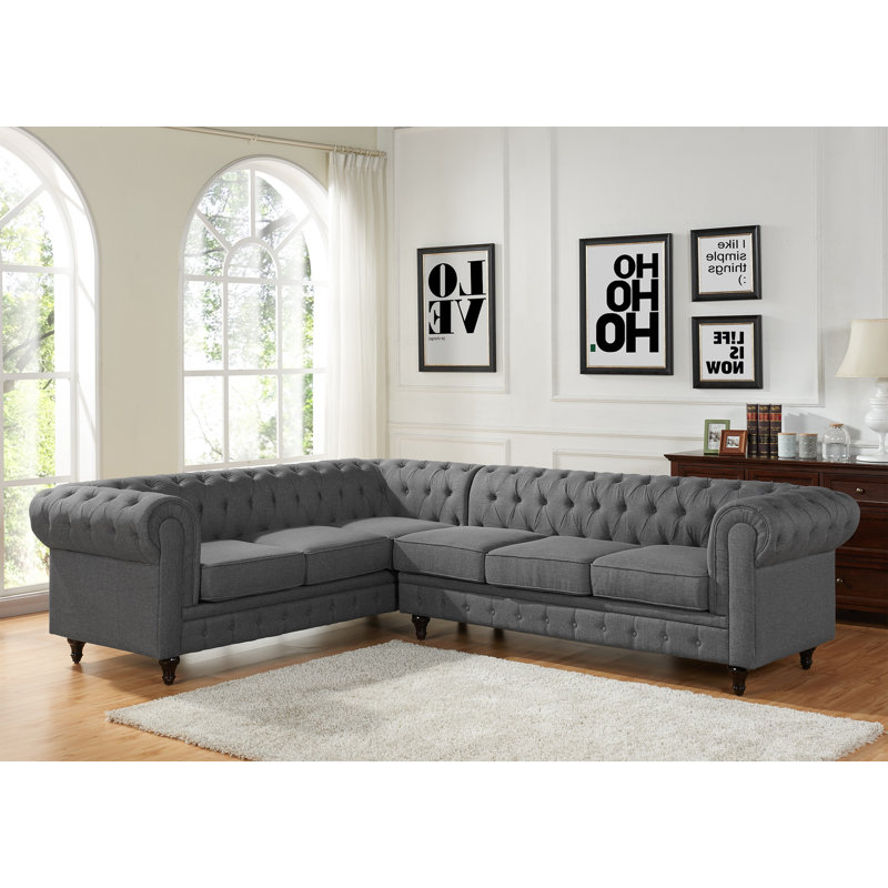 Canapé modulaire de coin large de 111 po Garett, Gris, Face à la gauche