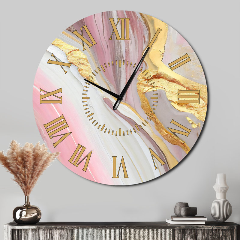Horloge murale rose et dorée abstraite III, Surdimensionné
