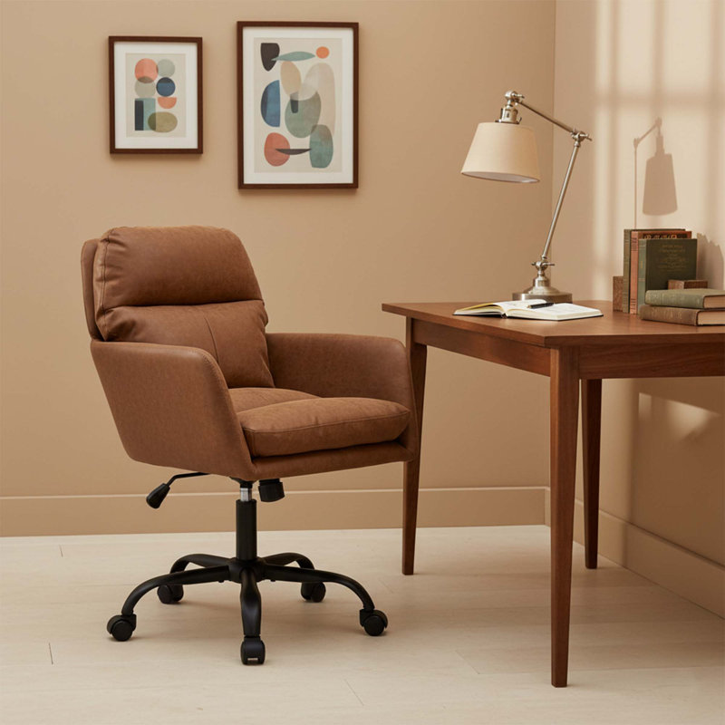 Modern Upholstered Office Chair with Adjustable Height, PU Leather Swivel Desk Chair for Home Office, Bedroom or Vanity