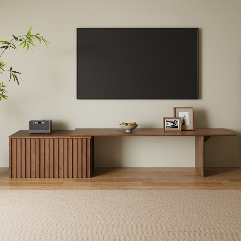 Meuble télé moderne extensible en noyer, console réglable de 63 à 87 po avec rangement pour téléviseur de 85 po ou moins