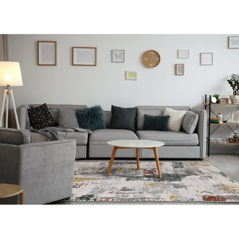 Tapis d'intérieur gris, gris et contemporain de 5 pi x 8 pi (5 pi 3 po x 7 pi 7 po) Branch Branch