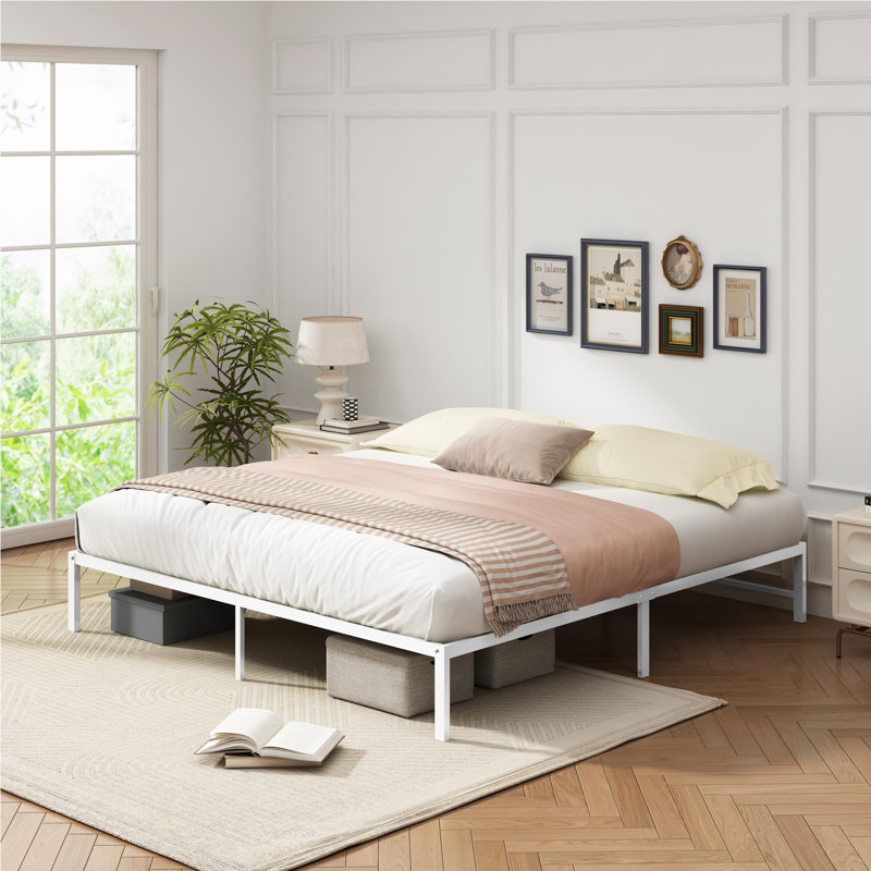 Metal Platform Bed Frame, White, King