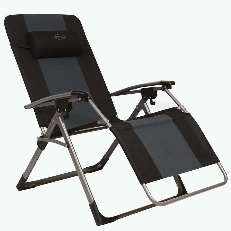 Kamp-Rite Outdoor Folding Reclining Zero Gravity Chair w/ Headrest Pillow, Black