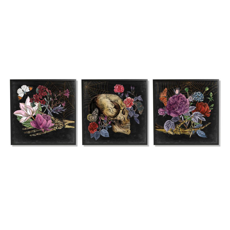Black Framed Botanical Floral Canvas Print Set for Kids, 12" x 12"