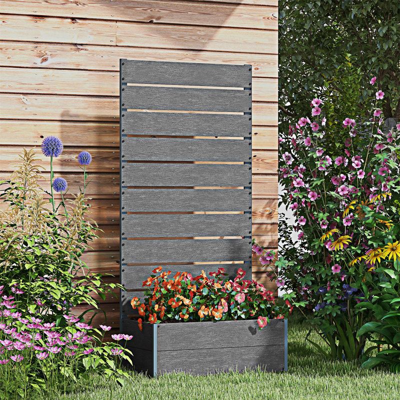 Boîte à fleurs surélevée avec treillis, Gris, H 59,01 po x l 28,26 po x P 15,01 po