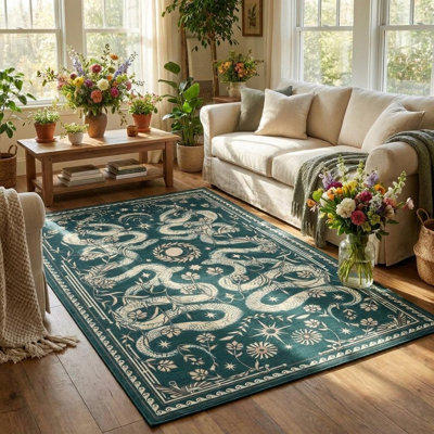 Tapis de salon, tapis serpent, tapis lavables antidérapants avec une conception à poils courts et résistant aux taches, tapis antidérapant pour la salle à manger