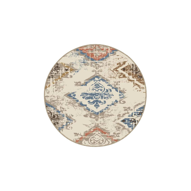 Tapis tissé à motif de losanges lavable à la machine, Sous-tapis rond 3 pi 3 po inclus