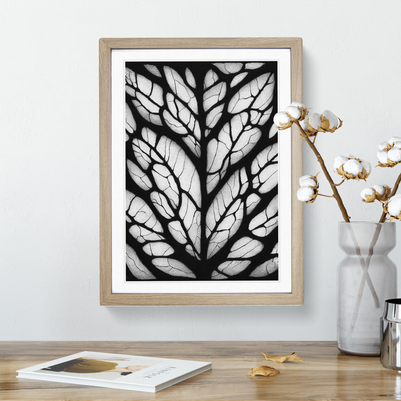 Monochrome Leaves No.3 - Framed Print, 46cm H x 34cm W x 2cm D, Oak