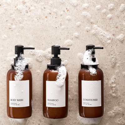 Stylish Shampoo And Conditioner Dispenser Set Of 3 For Wall Mount - Modern Drill Free 21Oz Shower Soap Bottles With Labels - Easy Refill Body Wash Dispensers For An Instant Bathroom Decor Upgrade
