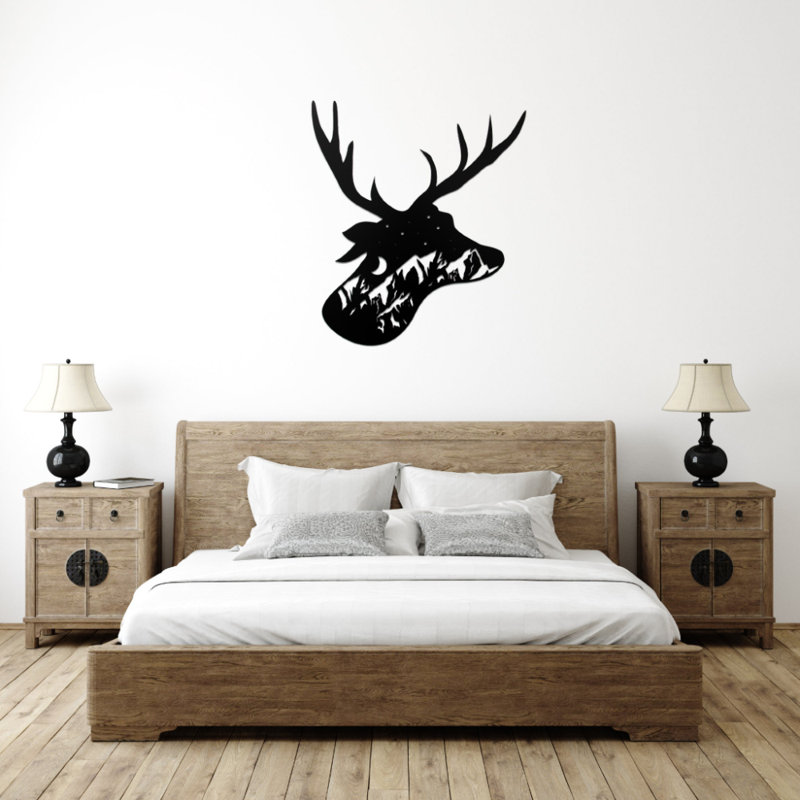 Deer Head Design Metal Wall Art - Stag Head Silhouette Decor - Rustic Cabin Lodge Wall Hanging - Hunting Wildlife Theme Art - Modern Industrial Metal Sculpture - Outdoor Indoor Home Decor - Statement Art Piece