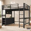 Lit mezzanine double avec bureau, tiroirs, lampe à DEL et port USB, couleur noire