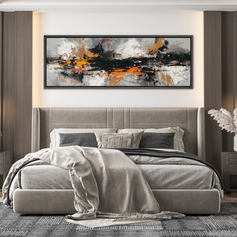 Abstrait abstrait noir et blanc, composition dynamique et moderne - reproduction d'art sur toile encadrée, Noir