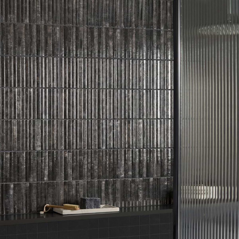 Curve Fluted 6X12 3D Glossy Ceramic Tile, Black