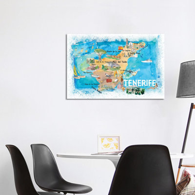 Tenerife Canarias Spain Illustrated Map With Landmarks And Highlights by Markus & Martina Bleichner - Wrapped Canvas Print
