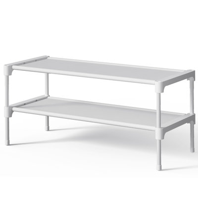 Shoe Rack - Non-Woven Shoe Rack Shelf, Shoe Organizer for Closet, Entryway, Garage & Corridor, Stackable Shoe Shelves, 27.5" Wide - 2 Tier, White