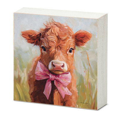 Coquette Cow Freestanding Solid Wood Block Sign