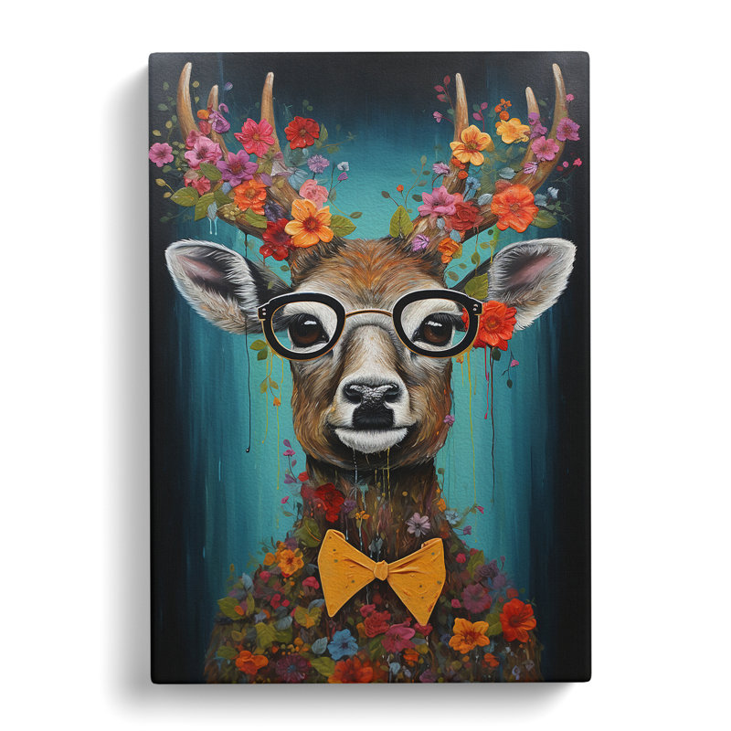 Deer With Glasses Painting - Wrapped Canvas, 76cm H x 50cm W x 3cm D