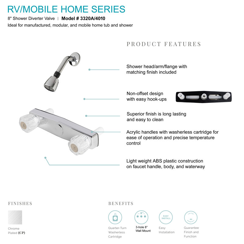 RV/Mobile Home Shower Faucet with Rough in-Valve