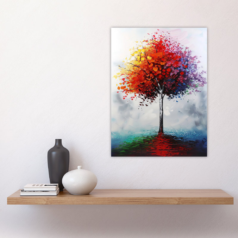 Lone Rainbow Tree Painting Autumnal Wall Art Print