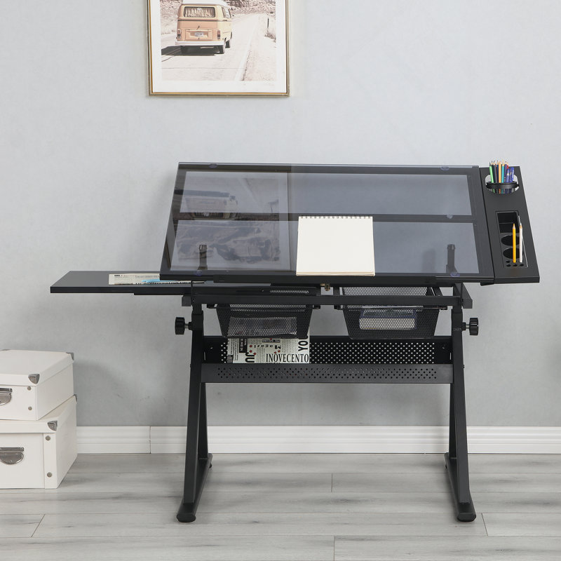 Table à dessin réglable en verre trempé avec chaise