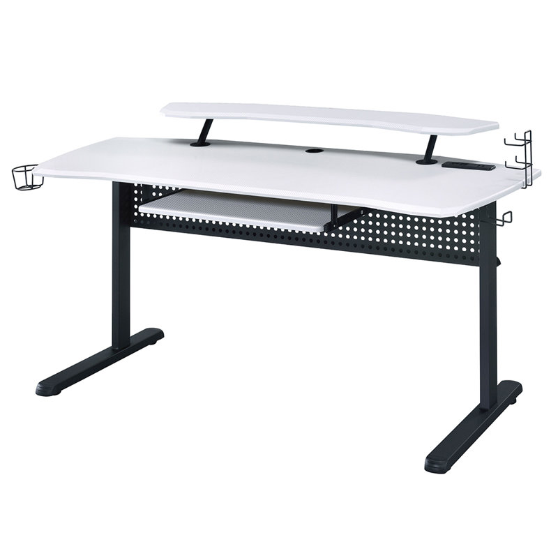 Bureau de jeu Ahad avec prises intégrées, Blanc / noir