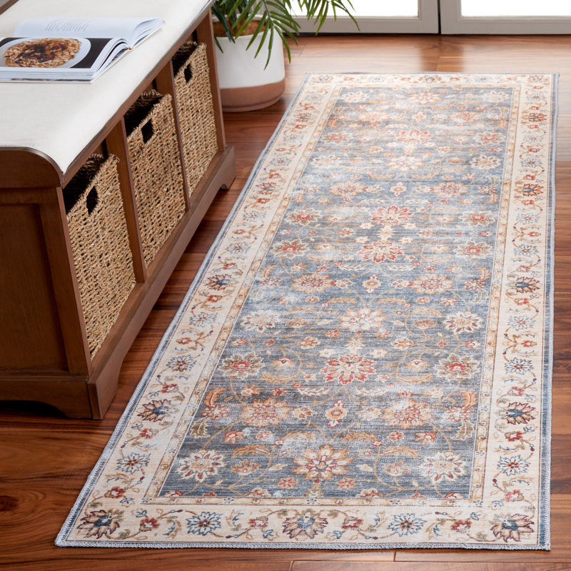 Arizona Jewel Machine Washable Non-Slip Area Rug In Grey & Beige, Runner 76 x 244cm