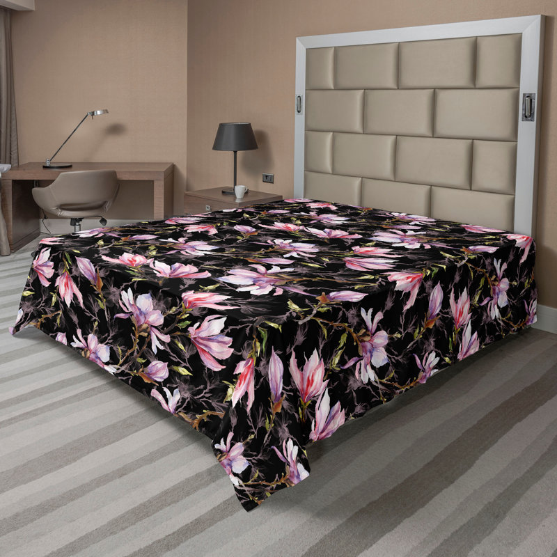 Drap plat Ambesonne Magnolia Art de la jungle mélancolique, rose pastel, gris, rose