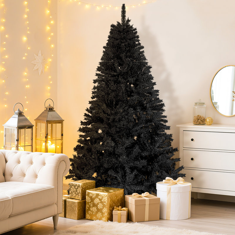 Arbre de Noël noir de 6 pi - PVC ignifuge, facile à installer avec support en métal, décoration de Noël moderne pour la maison ou le bureau